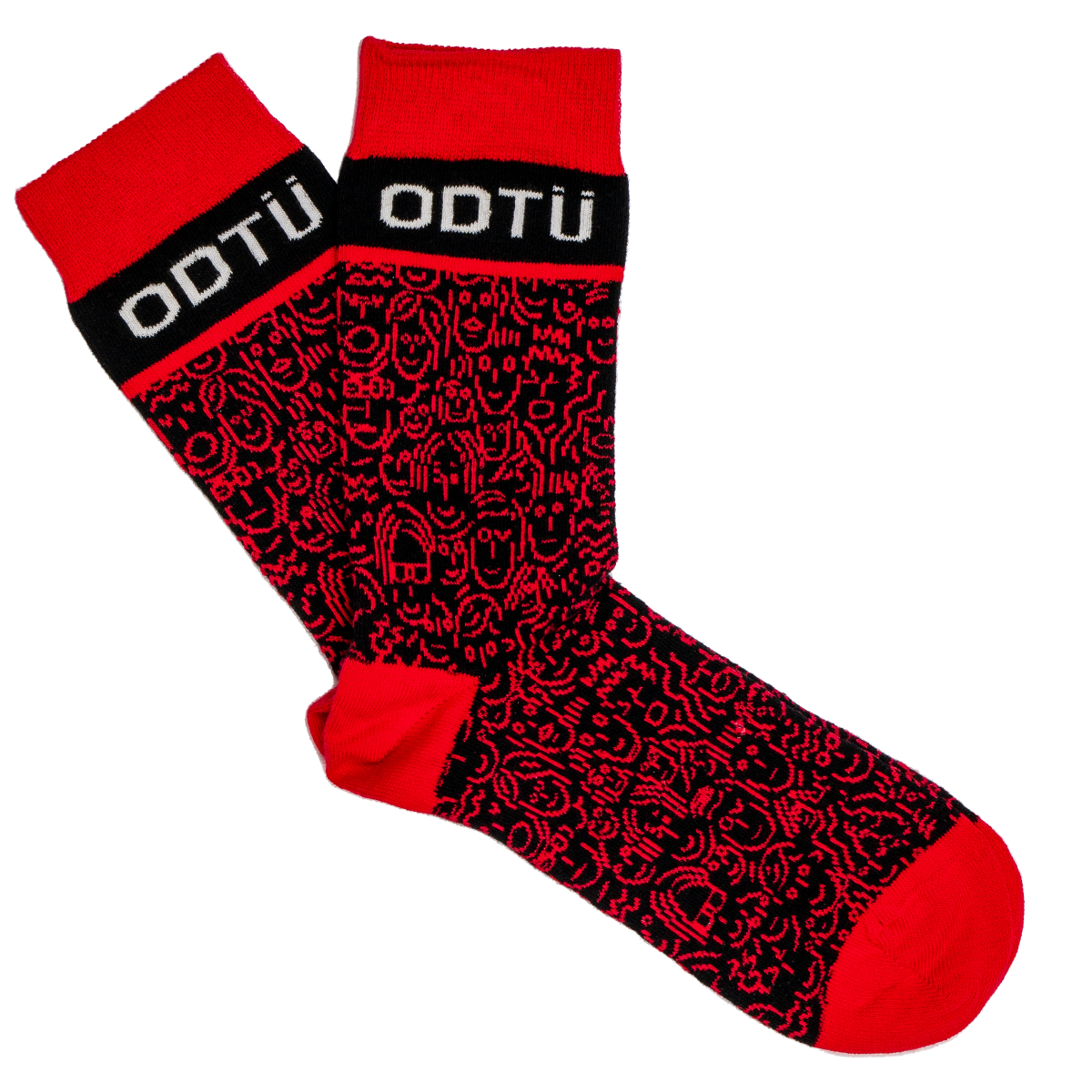 Yüz Desenli Çorap (Siyah Kırmızı)